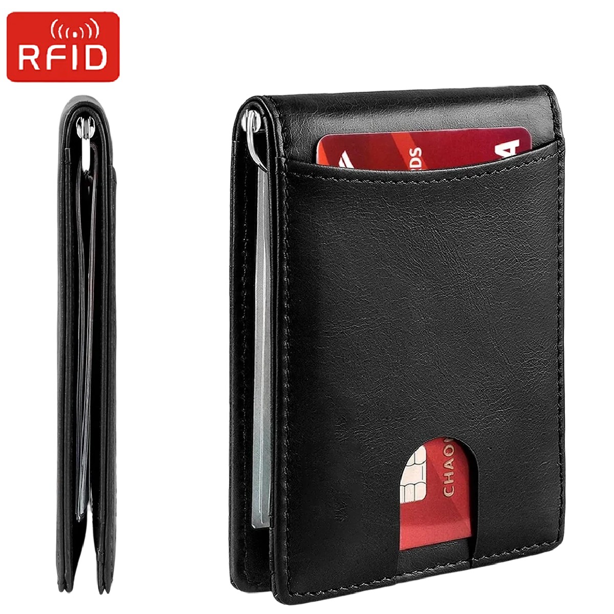 Money Clip Slim - حافظة بطاقات أعمال بتقنية RFID للرجال،